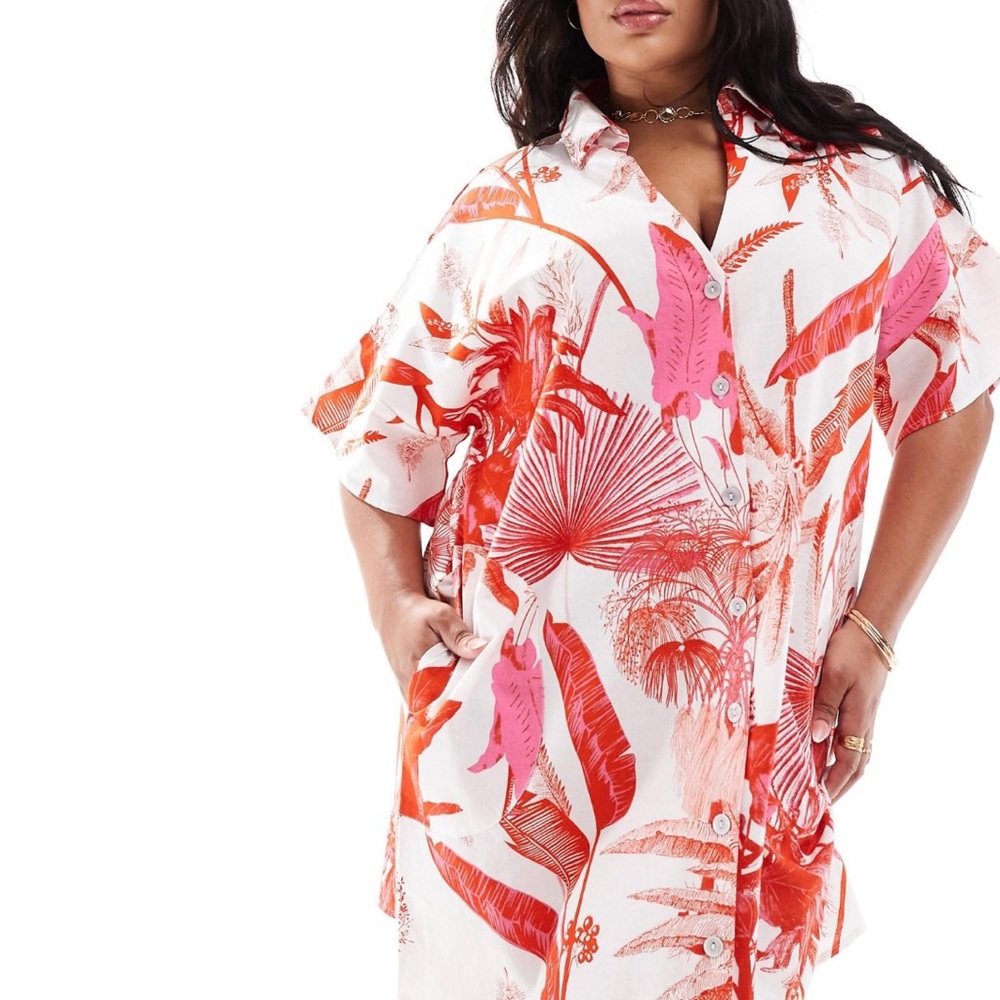 Vibrant Red and Pink T Shirt Dress